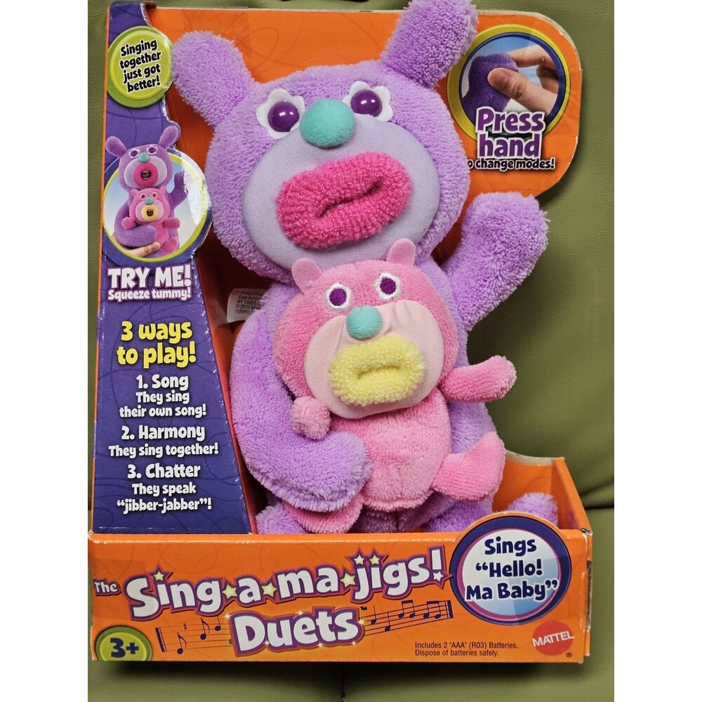 Sing-a-ma-jigs Duets Plush Toy Mattel Pink Purple NIB Hard to Find Vintage